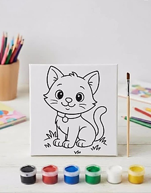 Sevimli kedi desenli tuval ve boya seti